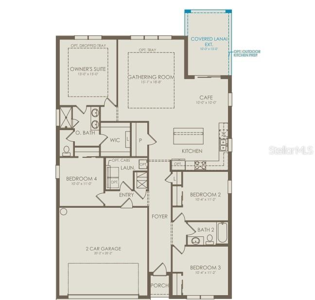 This floor plan shows a single-story home layout with four bedrooms, a garage, and lanai — 2132 BRANCHED OAK ROAD, ST CLOUD, FL