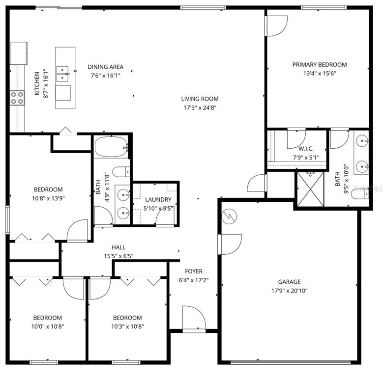 This is a floor plan for a four-bedroom, two-bathroom house with an attached garage — 4201 CALLIANDRA DRIVE, INDIAN LAKE ESTATES, FL