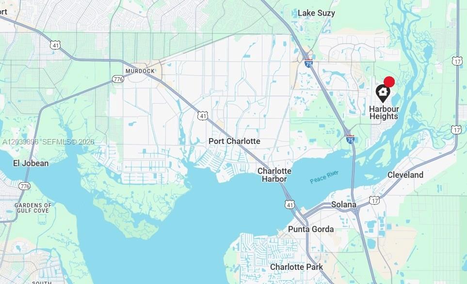 This is a map showing the location of a property in the Harbour Heights area — 2075 NE MIDDLE TER, Punta Gorda FL 33983, PUNTA GORDA, FL