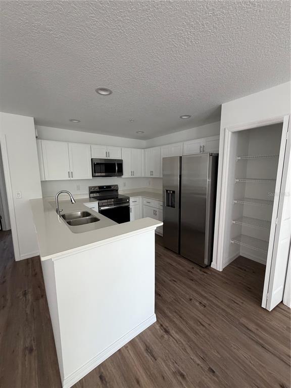 A kitchen with white cabinets, stainless steel appliances, a peninsula, and an open pantry — 2575 6TH AVENUE DRIVE E, BRADENTON, FL