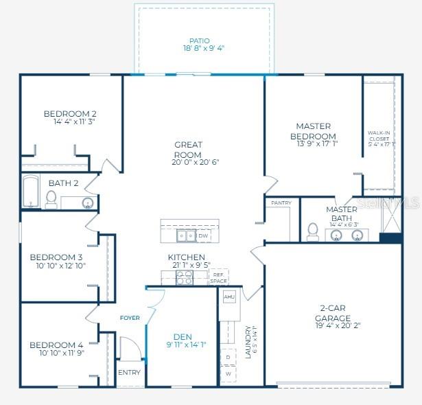 This is a floor plan for a four-bedroom house with a two-car garage and patio — 2557 FLAGAMI LANE, NORTH PORT, FL