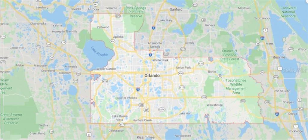 This is a map showing the geographic area surrounding Orlando, Florida — DILL ROAD, ORLANDO, FL
