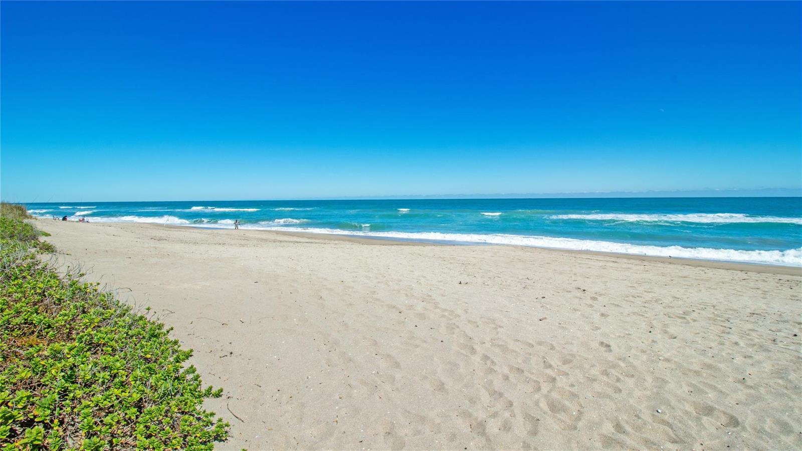 A sandy beach with green vegetation in the foreground and the ocean in the distance — 221 NE Plantation Road # 213, Stuart FL 34996, STUART, FL