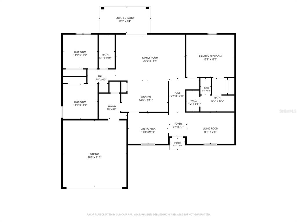 This is a floor plan of a single-story house with a garage and covered patio — 331 ALDER AVENUE SE, PALM BAY, FL