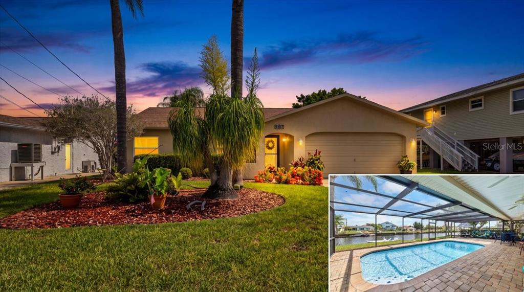 A single-story house exterior with a front yard and an inset photo of a pool — 4267 CARLOS COURT, HERNANDO BEACH, FL