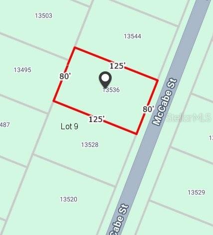 This is a property map showing the dimensions and location of a rectangular lot — 13536 IRWIN DRIVE, PORT CHARLOTTE, FL