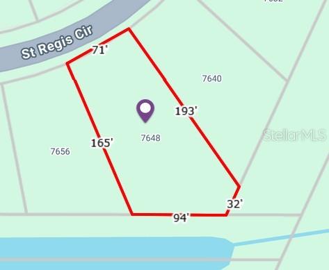 This is a map showing the property lines and dimensions of a residential lot — 7648 ST REGIS CIRCLE, PORT CHARLOTTE, FL