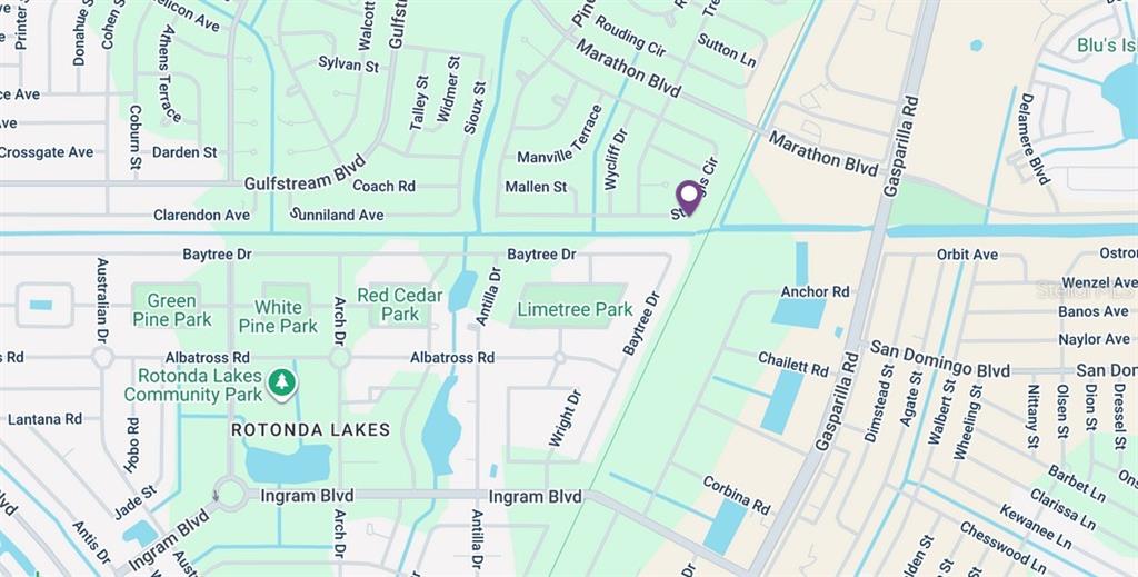 This is a map showing streets and parks in the Rotonda Lakes area — 7648 ST REGIS CIRCLE, PORT CHARLOTTE, FL