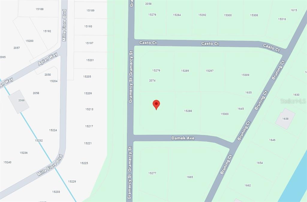This is a map showing residential streets and property lot lines — 15278 DAMEK AVENUE, PORT CHARLOTTE, FL