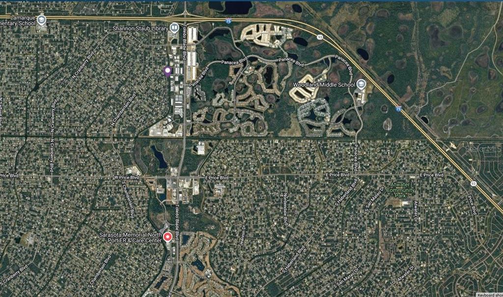 This is an aerial map view of a residential neighborhood in North Port, Florida — OCEANSIDE STREET, NORTH PORT, FL