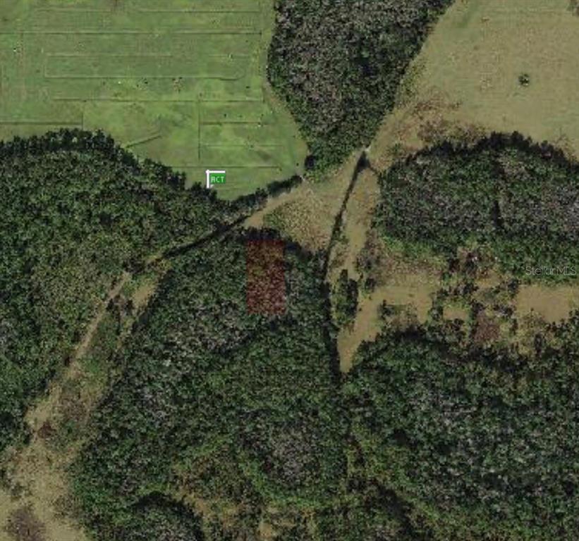 This is an aerial map showing a rectangular plot of land highlighted in red — POLK CITY, POLK CITY, FL