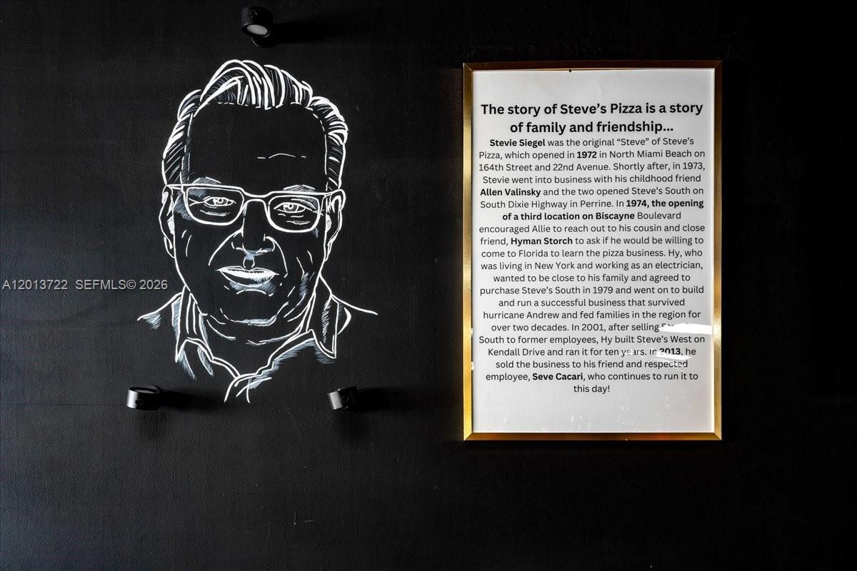 A black wall features a white line drawing of a man next to a framed story — 16285 SW 88 ST, Kendall FL 33193, KENDALL, FL