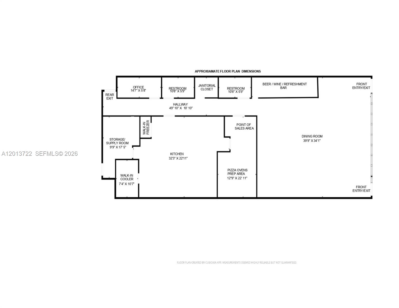This is a floor plan for a commercial restaurant space with a dining room and kitchen — 16285 SW 88 ST, Kendall FL 33193, KENDALL, FL