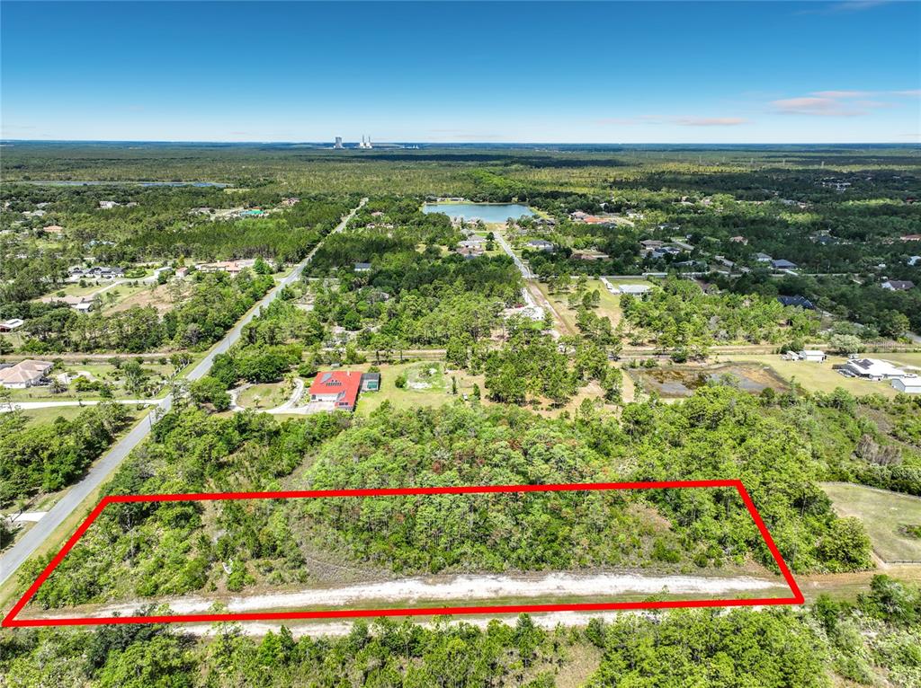 An aerial view shows a rectangular, wooded lot outlined in red next to a road — 00 PADDOCK STREET, ORLANDO, FL