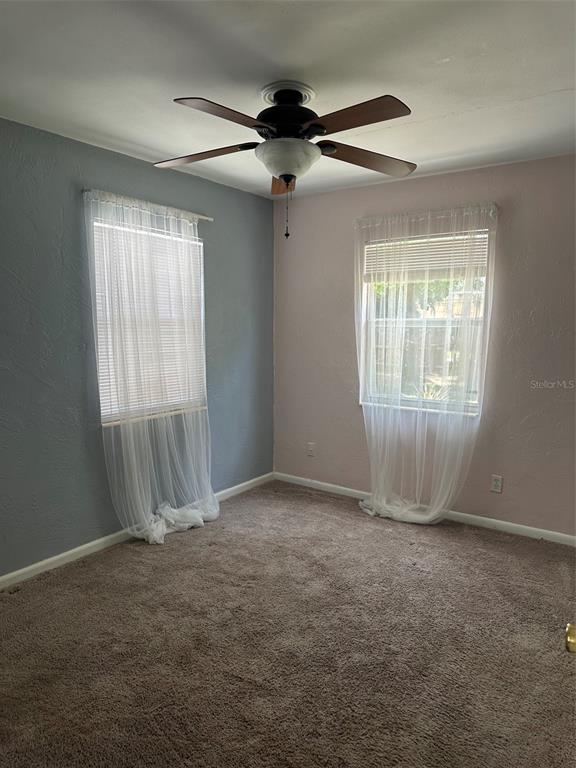 A bedroom features two windows with sheer curtains, a ceiling fan, and two-toned wall paint — 4142 6TH AVENUE N, ST PETERSBURG, FL