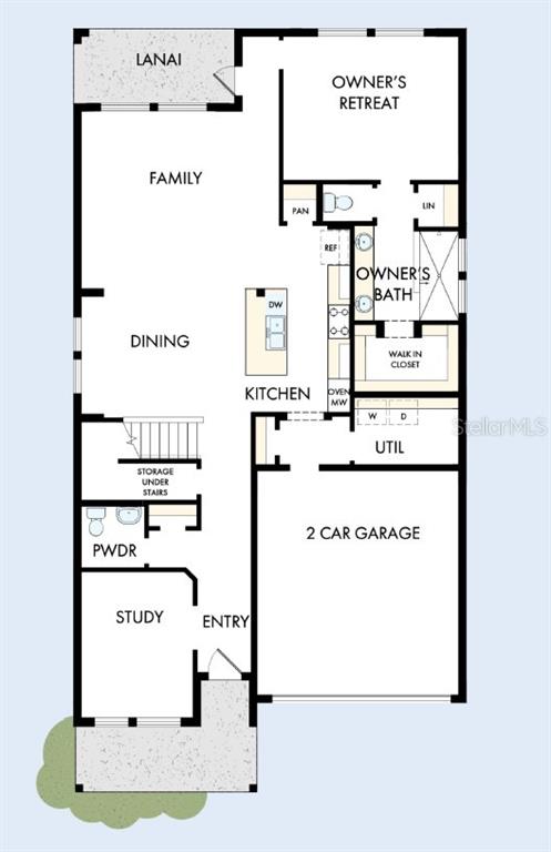 This is a floor plan for a single-story home featuring a two-car garage and lanai — 630 KINGSWOOD COURT, BRADENTON, FL
