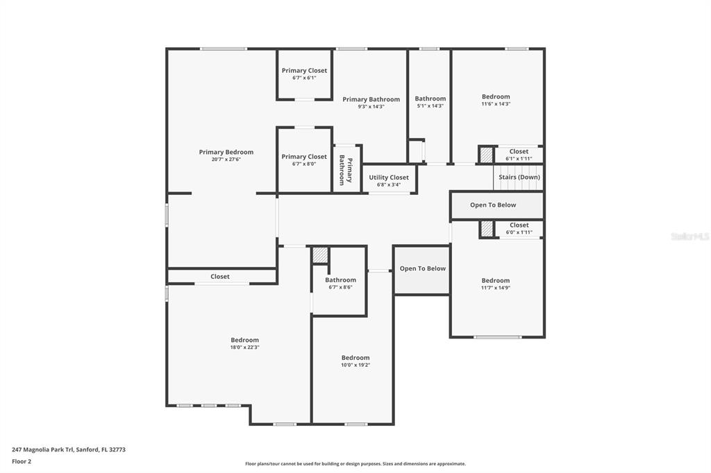 This is a floor plan of the second level of a residential home — 247 MAGNOLIA PARK TRAIL, SANFORD, FL
