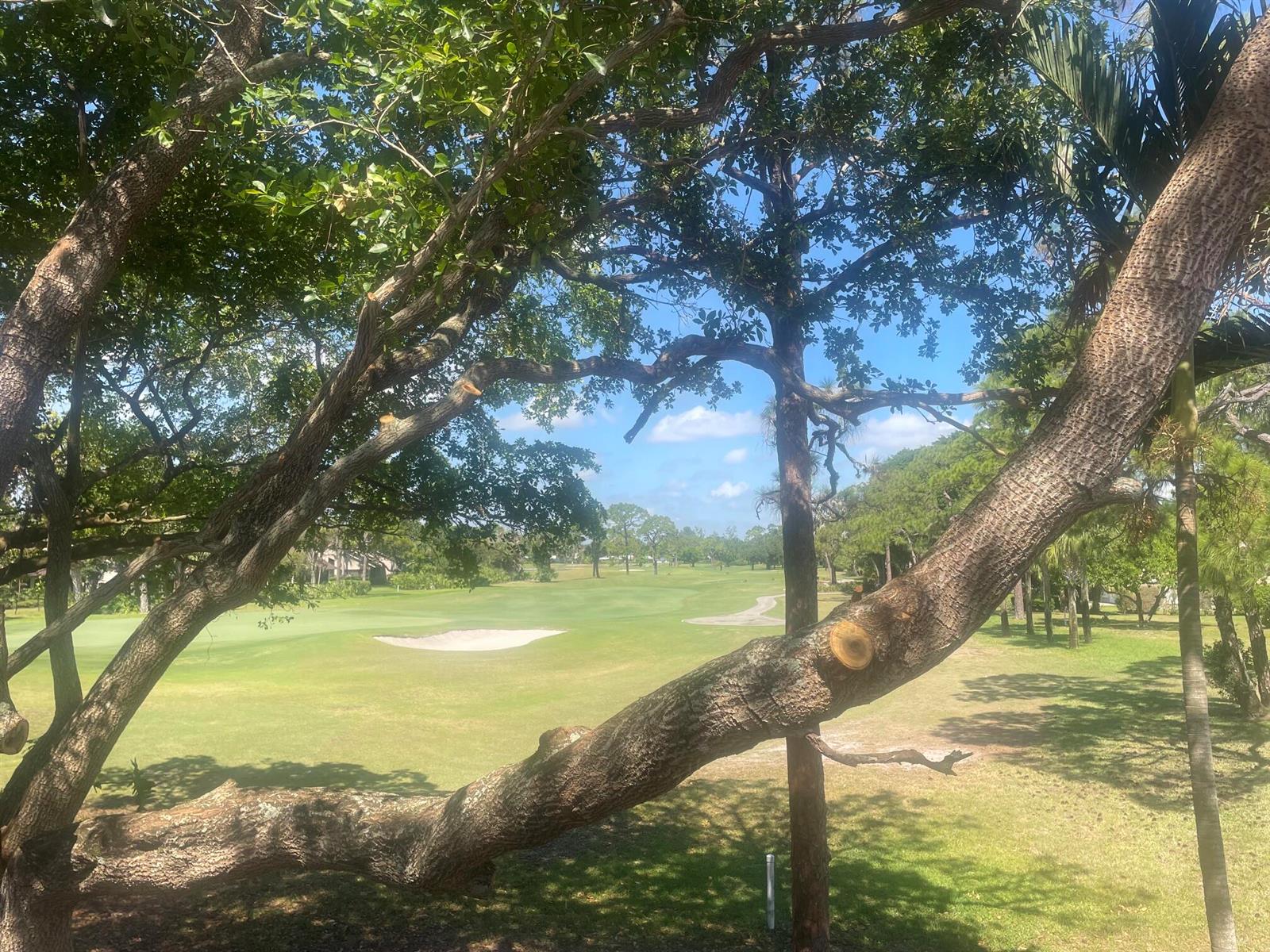 A view of a golf course fairway framed by large tree branches under a blue sky — 5370 SE Merion Way, Stuart FL 34997, STUART, FL