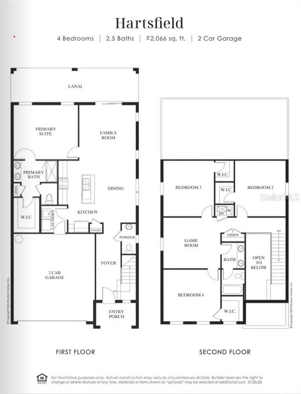 This is a floor plan for a two-story, four-bedroom home with a two-car garage — 7959 CHANDLER LAKE COURT, HUDSON, FL