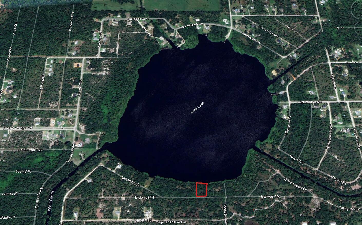 An aerial map view shows a lake surrounded by residential streets with a red-outlined property — 6507 E Banyan Place, Sebring FL 33875, SEBRING, FL