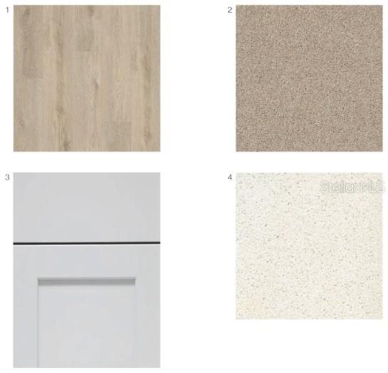 This image shows a digital rendering of four interior finish samples for a home — 233 STREAMWATER WAY, GROVELAND, FL