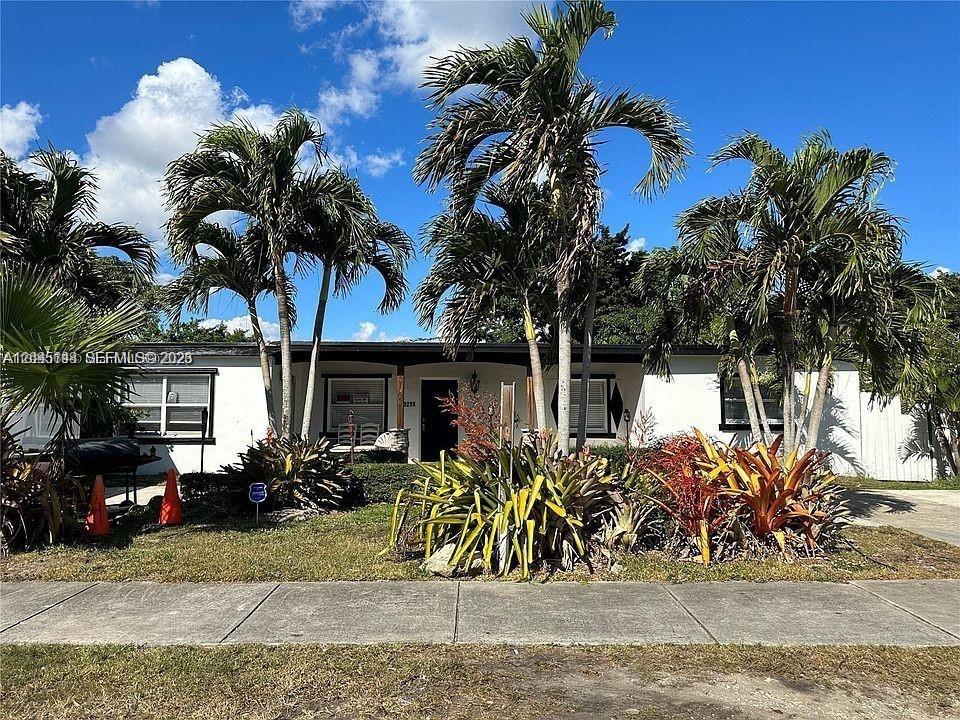 A single-story white house with a dark roof is framed by several tall palm trees — 10215 SW 171st St, Miami FL 33157, MIAMI, FL