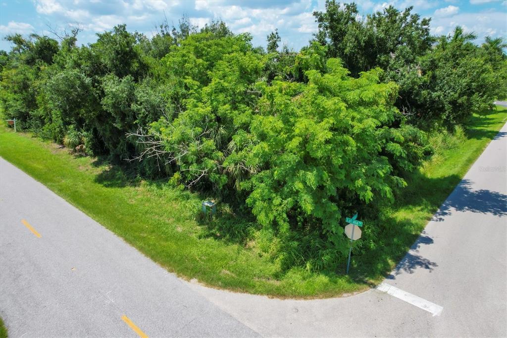 An aerial view of a corner lot covered in dense trees and vegetation — 1010 LAVILLA ROAD, PUNTA GORDA, FL