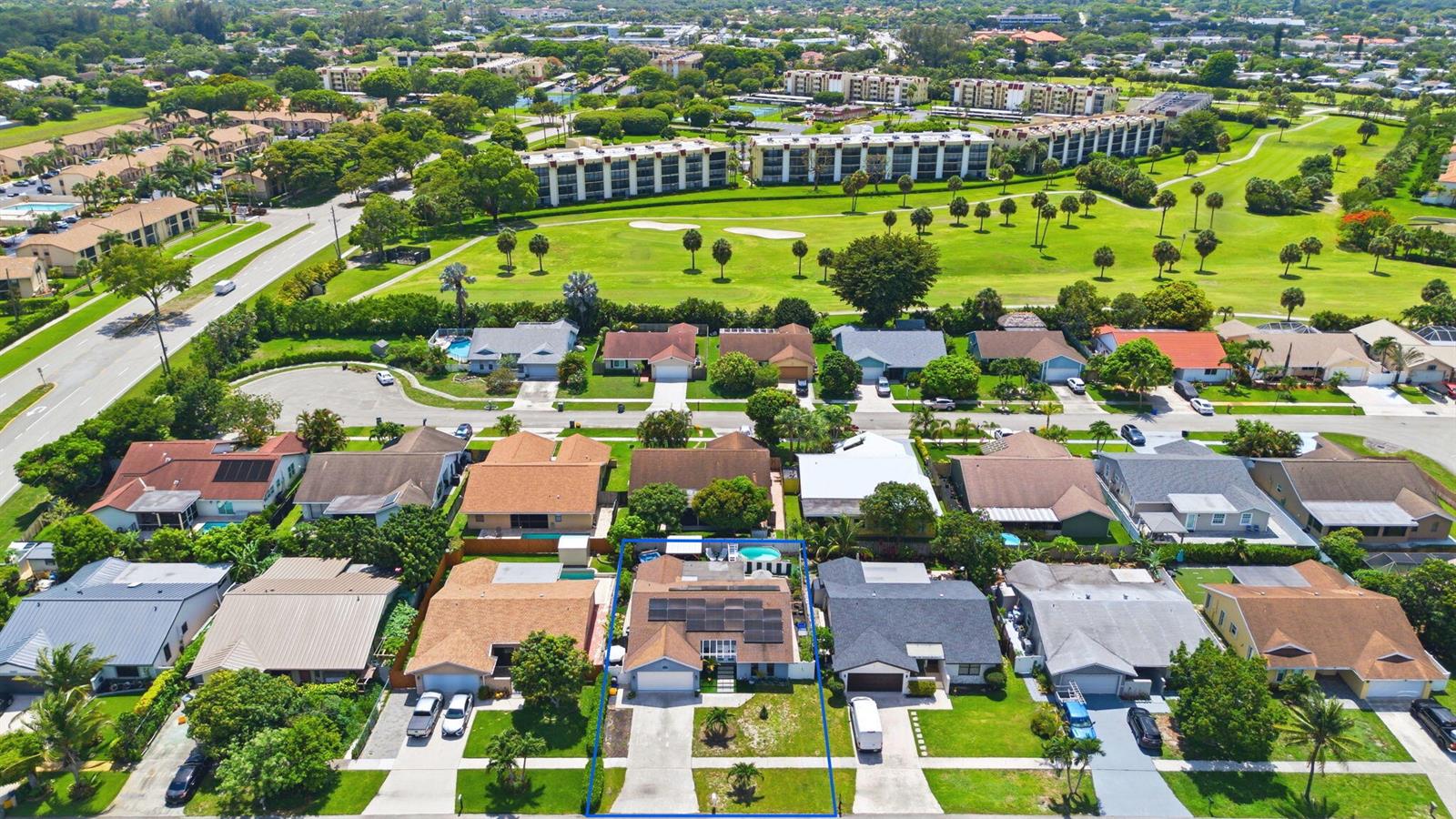 An aerial view shows a residential neighborhood with a house highlighted in blue — 23287 SW 60th Avenue, Boca Raton FL 33428, BOCA RATON, FL