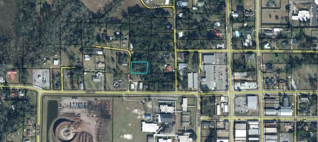 This is an aerial map showing a highlighted rectangular plot of land near city streets — 810 KING STREET, GRACEVILLE, FL