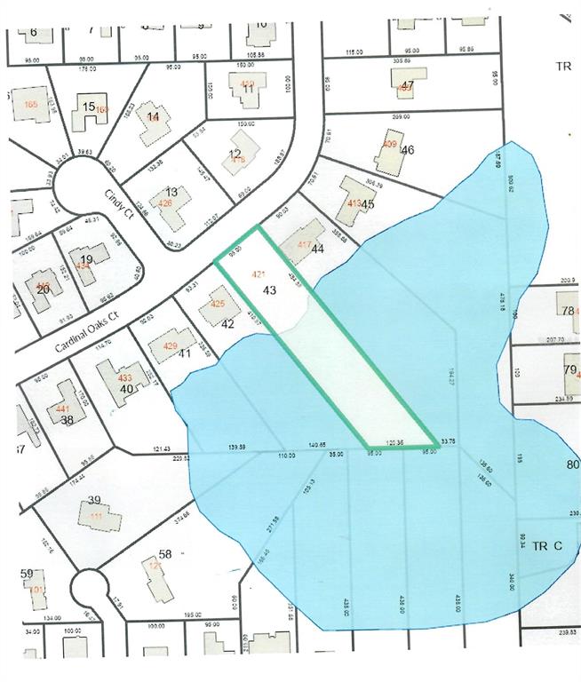 This is a property map highlighting a specific parcel of land in green — 421 CARDINAL OAKS COURT, LAKE MARY, FL