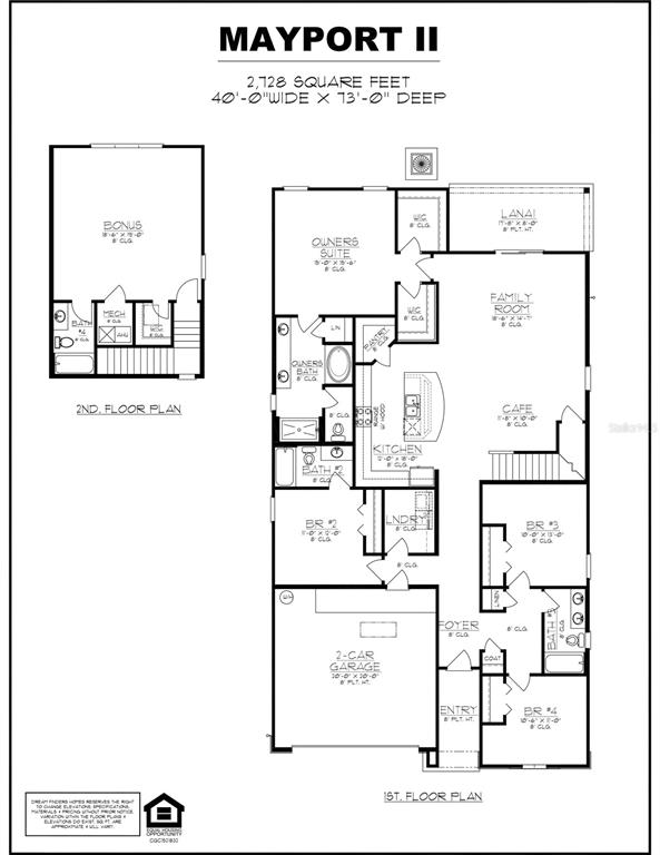 This floor plan shows the first and second levels of a house named Mayport II — 5820 LAGOON CRUISE WAY, JACKSONVILLE, FL