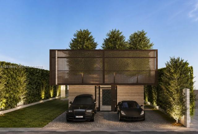 This architectural rendering shows a modern two-story house with two cars parked in front — 9200 SW 128 ST, Kendall FL 33176, KENDALL, FL