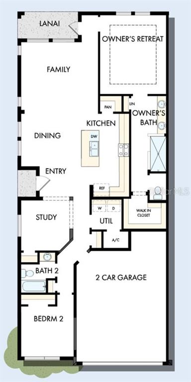 This is a floor plan for a single-story home with two bedrooms, a garage, and lanai — 2816 MARRAKESH LANE, SARASOTA, FL