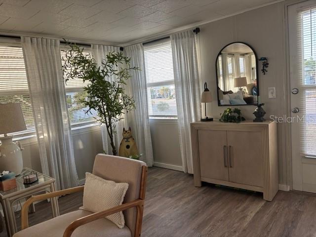 A living room features a beige armchair, a potted tree, and a wooden storage cabinet — 740 CAREFREE, VENICE, FL