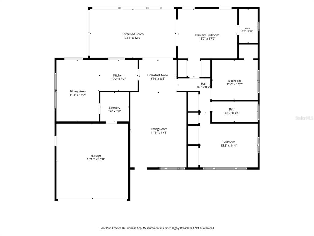 This is a floor plan of a single-story house featuring three bedrooms and a garage — 1447 BYRAM DRIVE, CLEARWATER, FL