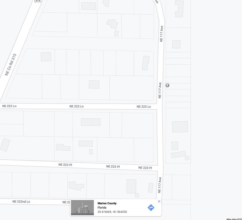 This is a map showing roads and property boundaries in Marion County, Florida — Xxxx NE 117 Avenue, FL 32134, FL