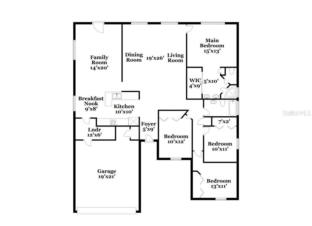 This is a floor plan of a single-story house with a garage and four bedrooms — 1434 LAKEHURST WAY, BRANDON, FL
