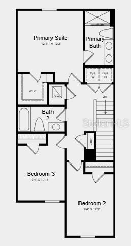 This is a floor plan of a residential second floor featuring three bedrooms and two bathrooms — 541 MOONSTONE COURT, GROVELAND, FL