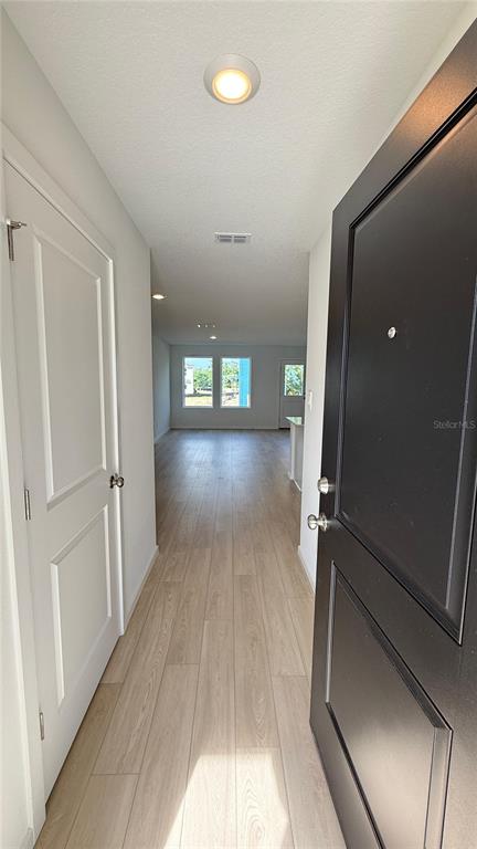 A view from an open front door into a hallway with light wood-look flooring — 837 LYNX STREET, DAVENPORT, FL