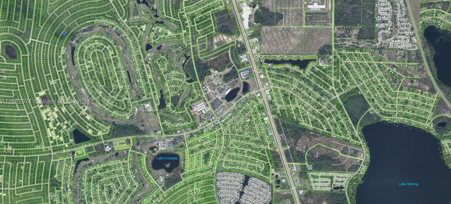 This is an aerial map showing a residential neighborhood with streets and lakes — 6621 San Bruno Drive, Sebring FL 33872, SEBRING, FL