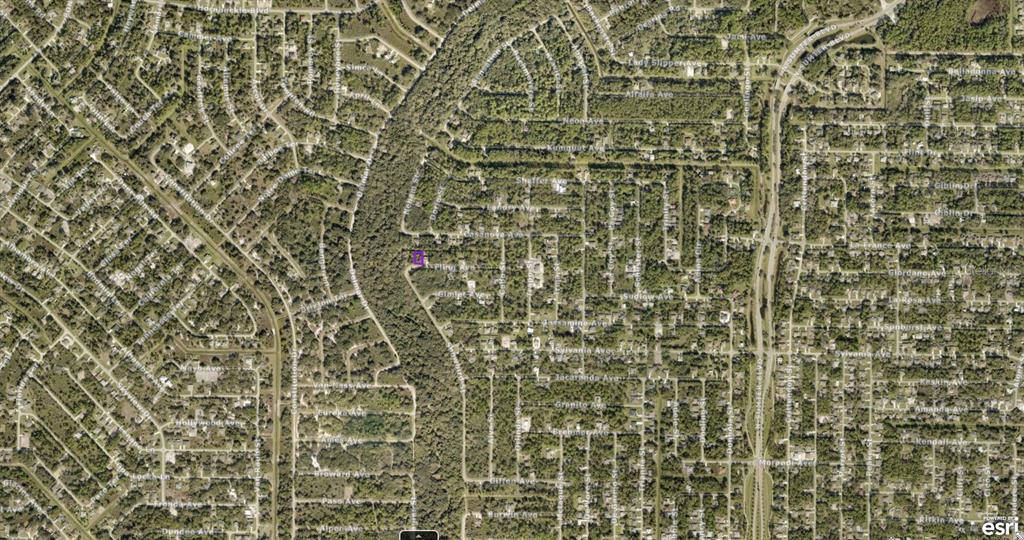 This is an aerial map showing a residential area with a purple marker on a lot — 0967058148 FLING AVENUE, NORTH PORT, FL