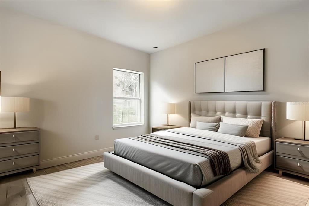 A bedroom features a tufted headboard, two nightstands, a dresser, and a window — 2165 MUSIC LANE, NORTH PORT, FL