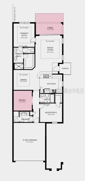 This floor plan shows a single-story home with a two-car garage, kitchen, and three bedrooms — 11259 SILVER TRUMPET LOOP, WINTER GARDEN, FL