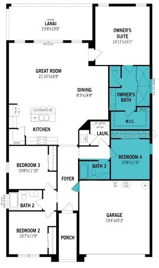 This is a floor plan for a single-story house with four bedrooms and a two-car garage — 10256 CABANA STREET, ORLANDO, FL