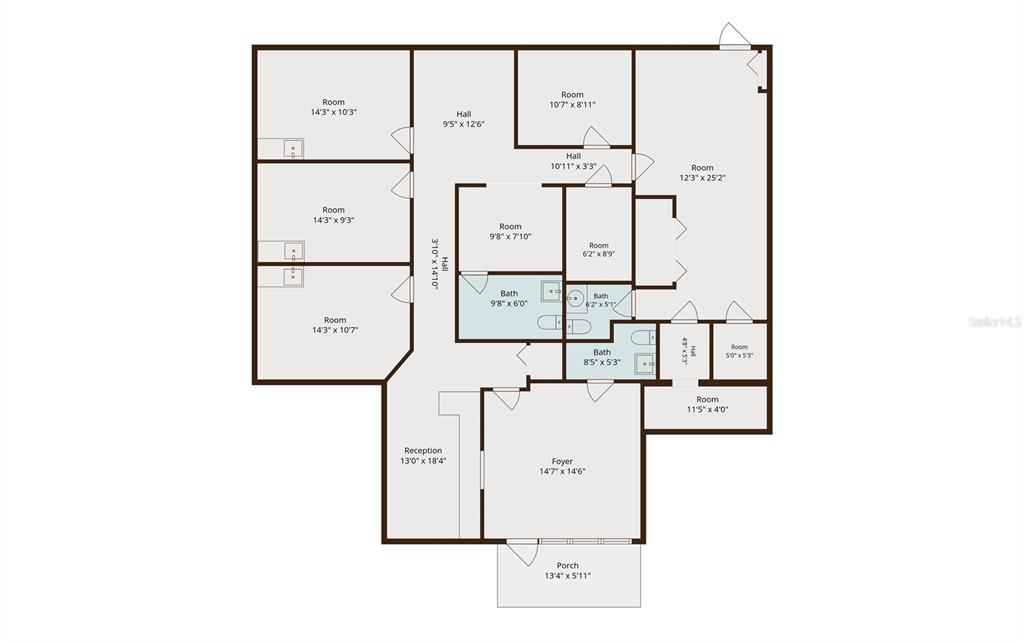 This is a floor plan of a building with multiple rooms, bathrooms, and a porch — 11151 SPRING HILL DRIVE, SPRING HILL, FL