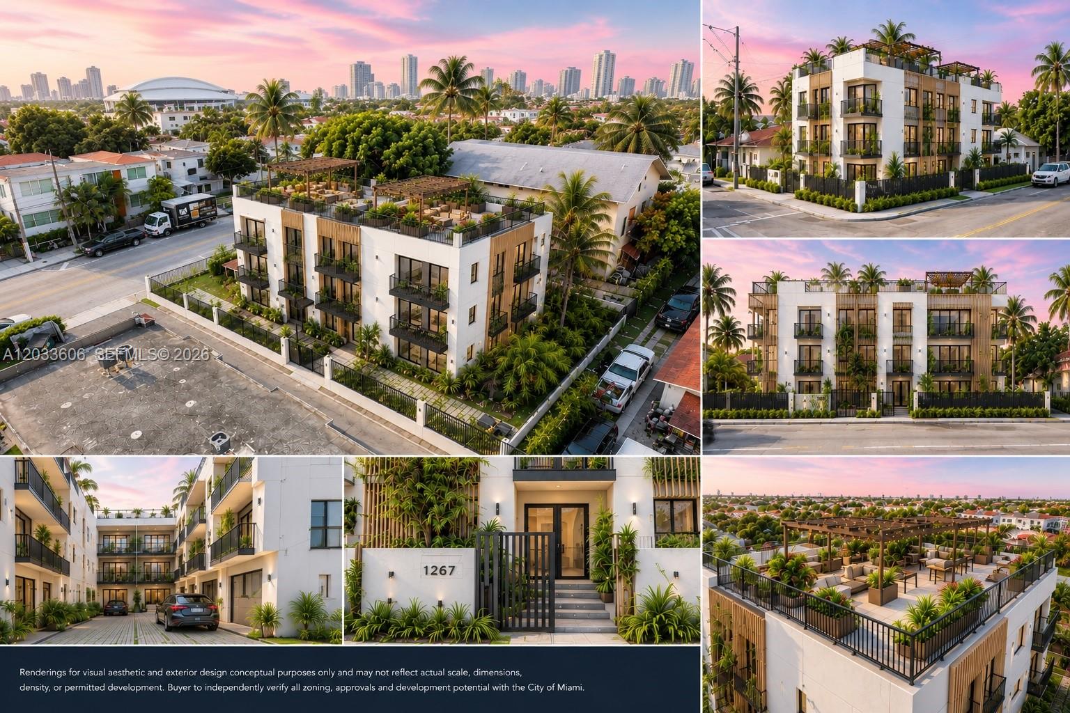 This is a rendering of a modern multi-story apartment building with a rooftop terrace — 1267 NW 3rd St, Miami FL 33125, MIAMI, FL