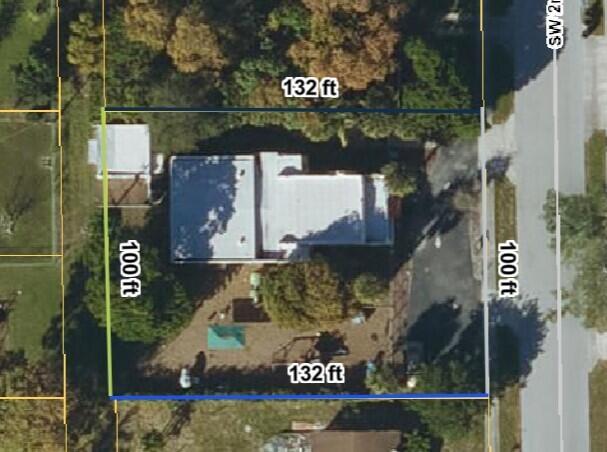 An aerial view shows a rectangular residential lot measuring 132 feet by 100 feet — 216 SW 2nd Avenue, Delray Beach FL 33444, DELRAY BEACH, FL
