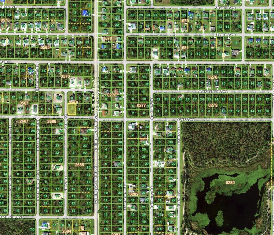 This is a map showing residential land parcels and street layouts in a suburban area — 17508 YORK AVENUE, PORT CHARLOTTE, FL