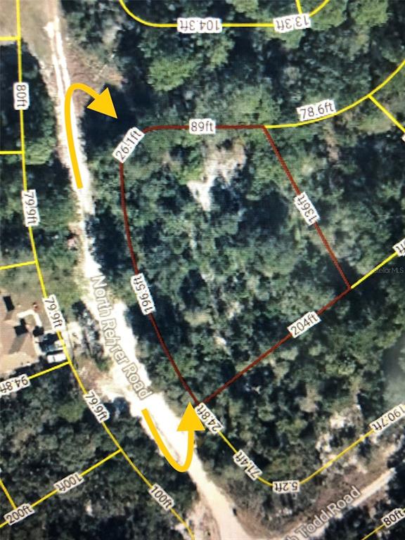 This is a map showing the property boundaries of a wooded lot on a road — 2610 N REHRER ROAD, AVON PARK, FL