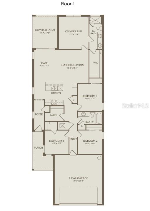 This floor plan shows a single-story home layout with four bedrooms, a garage, and lanai — 817 BALLEBY TRAIL, BRADENTON, FL